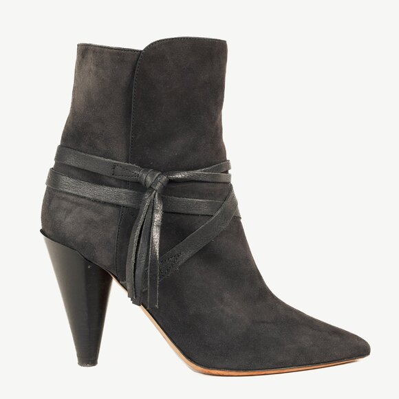 Isabel Marant Nerys Faded Black Velvet Suede Tassel Ankle Boots - Picture 1 of 9